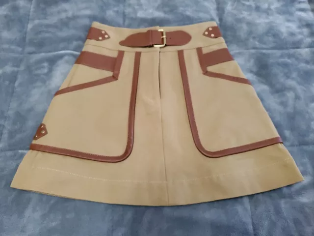 Derek Lam 10 Crosby Cotton & LAMB Leather Belted Skirt Size 00