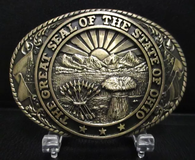 TONY LAMA State Series Collection Great Seal of OHIO Brass Belt Buckle FIRST ED