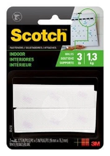 Scotch Indoor Fasteners RF4730 3/4x3 in (190 mm x 762 mm) White 2 Sets of Strips