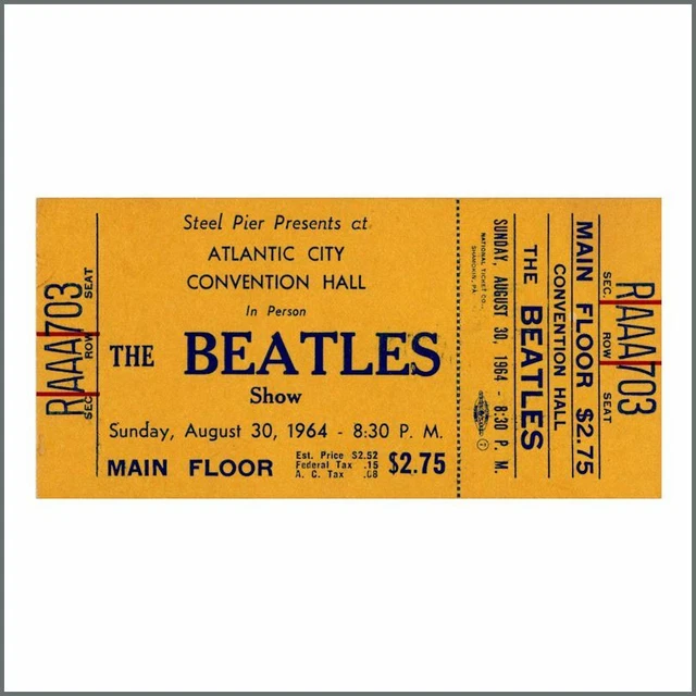 1964 Beatles Unused Full Concert Ticket – New Orleans, LA – Laminated Reprint