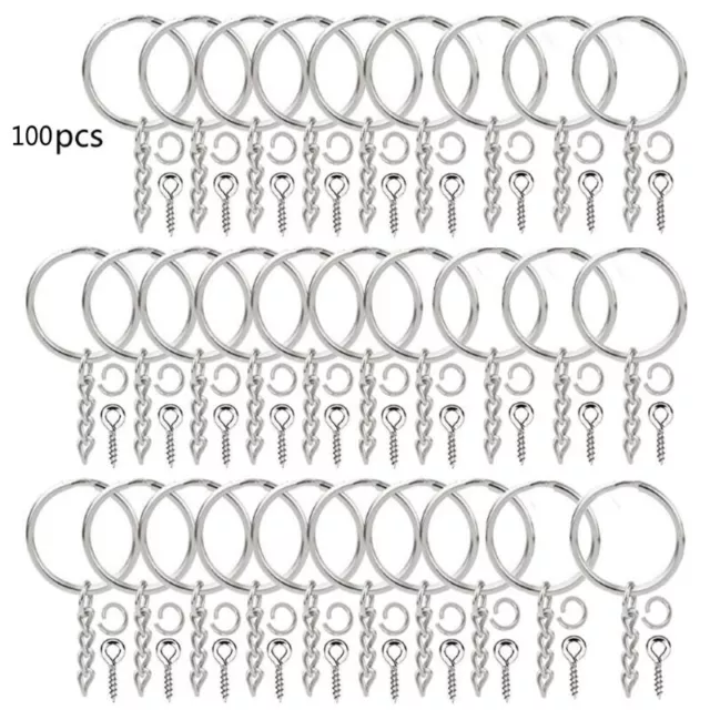 100 Pieces Split for Key Chain Rings Set with Chain and Open Jump Rings Screw Ey