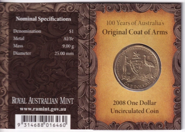 AUSTRALIA: 2008 $1 Coat Of Arms M Melbourne Privymark Coin On Card ...