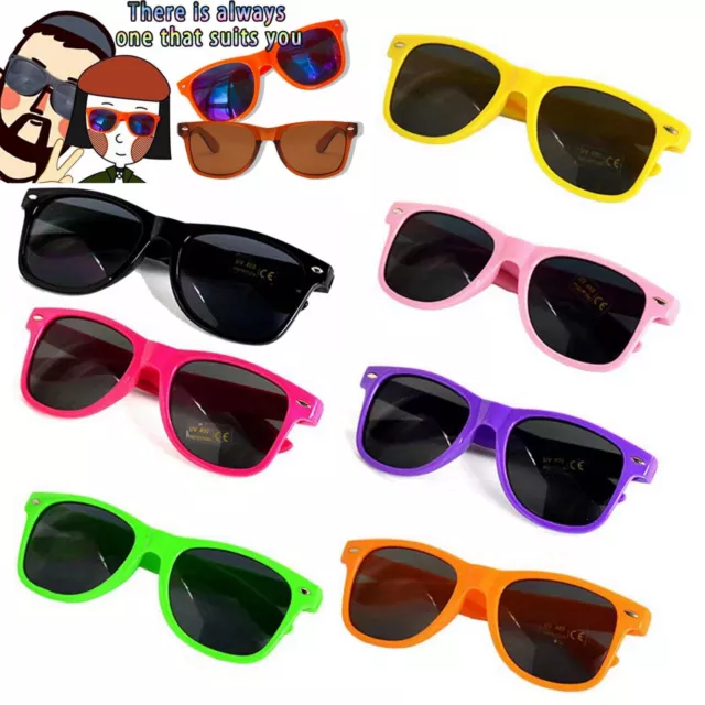 Classic Black Lens Sunglasses Mens Ladies Womens Neon Retro Fashion 80s UV400