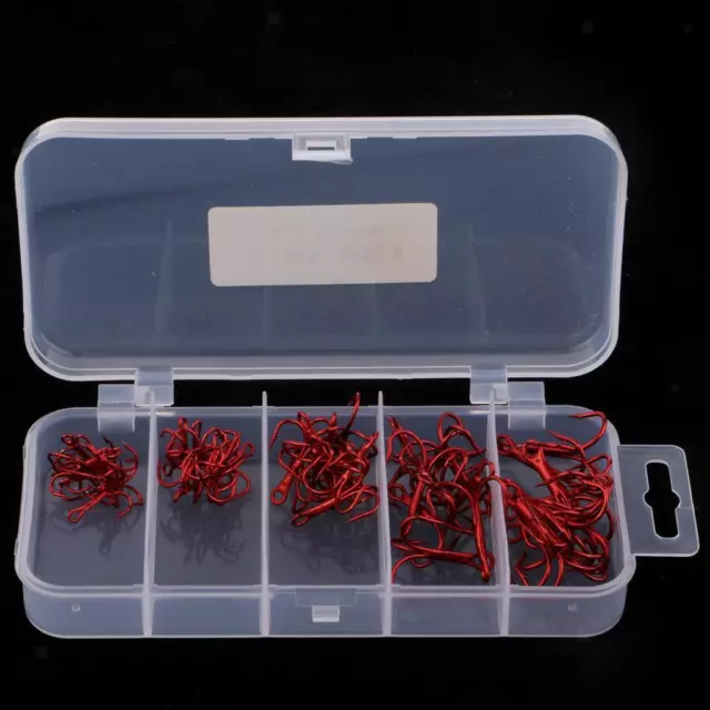 50pcs Treble Hooks High Carbon Steel Barbed Fishing Hook with Tackle Box