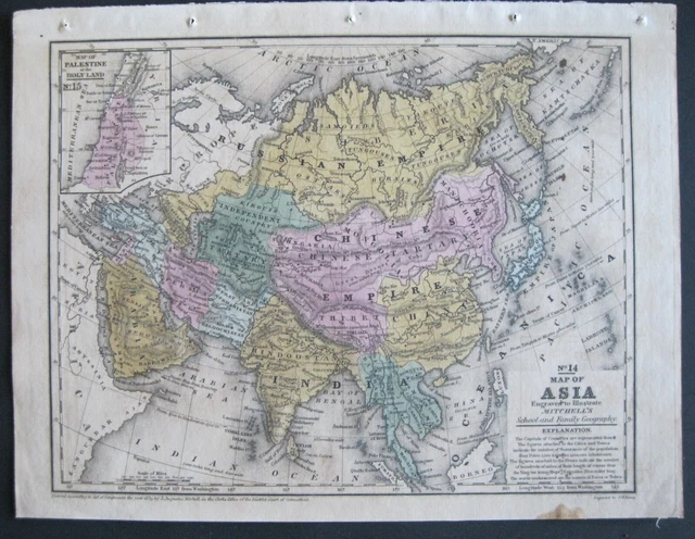 Original 1839 Antique  Mitchell Map No.14 Asia &No.15 Palestine or the Holy Land