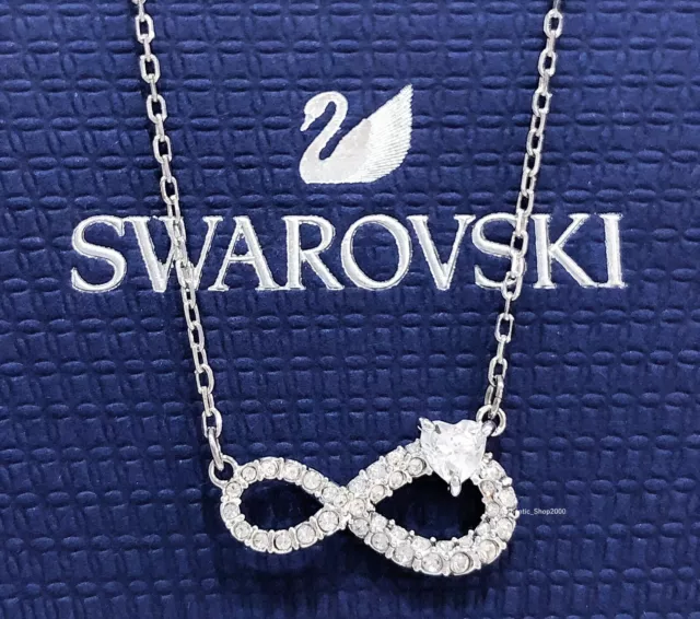 New Authentic SWAROVSKI Rhodium Infinity Heart Crystal Pendant Necklace 5520576