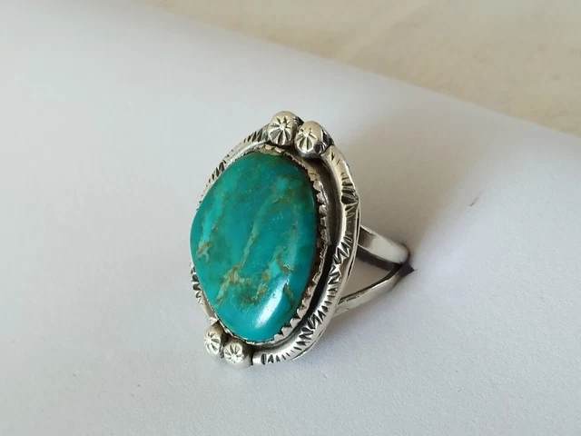 Bague Navajo pour femme avec turquoise rectangulaire, BA948 - Harpo Paris