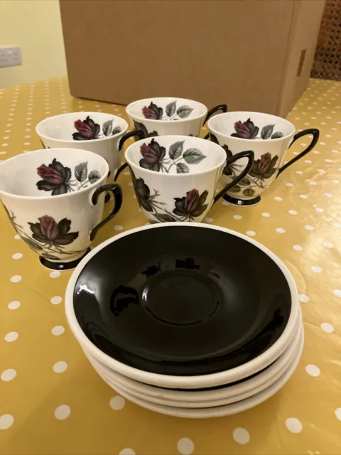 Set of  5. Royal Albert Masquerade  Coffee Cups & Saucers