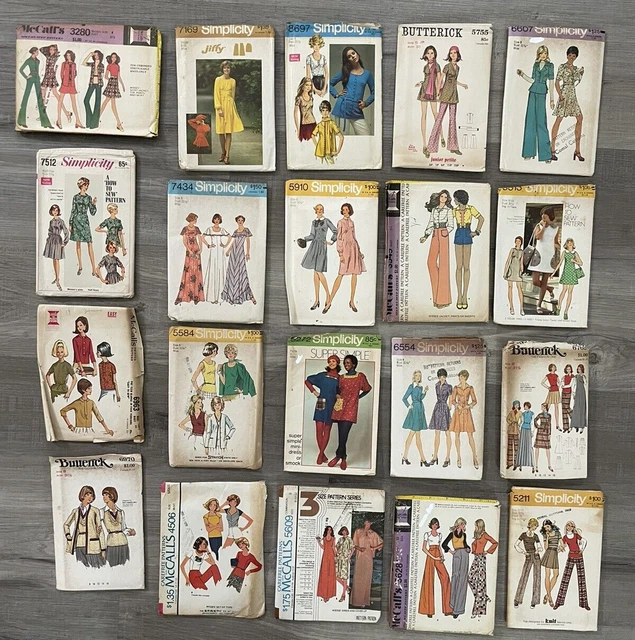 Lot of 20 Vtg 1960s-70s Women's Sewing Patterns Boho Hippie Bell Bottoms Mini Lot of 20 Vtg 1960s-70s Women's Sewing Patterns Boho Hippie Bell Bottoms Mini