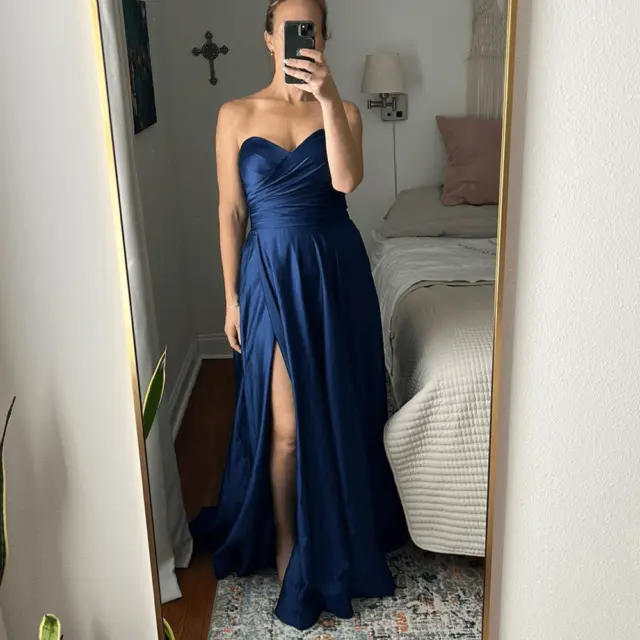 La Femme Gown 28608 Womens Size 10 Navy Blue Strapless Maxi Dress