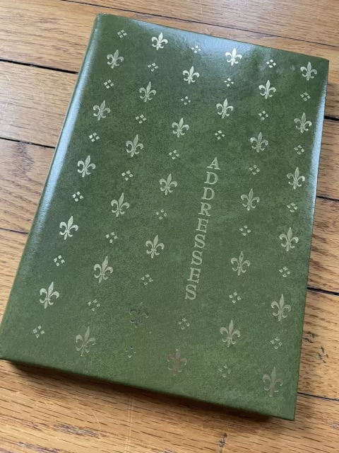 Vintage Avocado Green Gold Fleur De Lis Telephone Number Address Book With Tabs