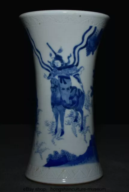 7.8" Old China Qing Dynasty Blue White Porcelain Figure ride horse Pen container