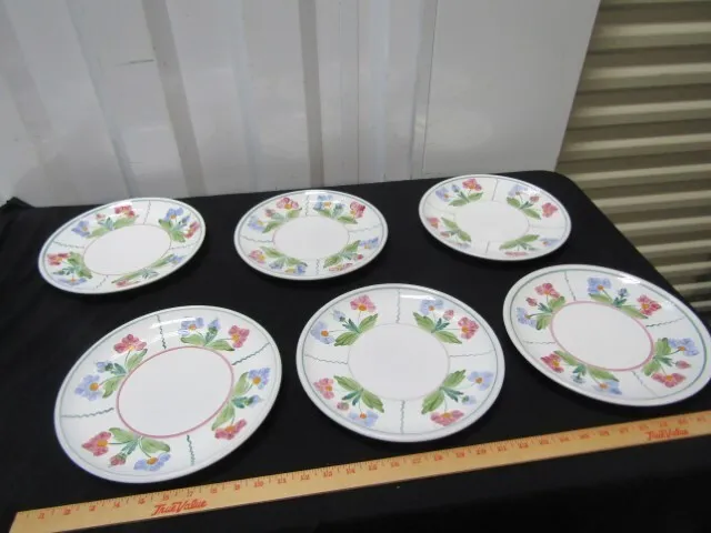 Set of 6 Herend Village Pottery 10 1/2" Dinner Plates, Handcrafted In Hungary