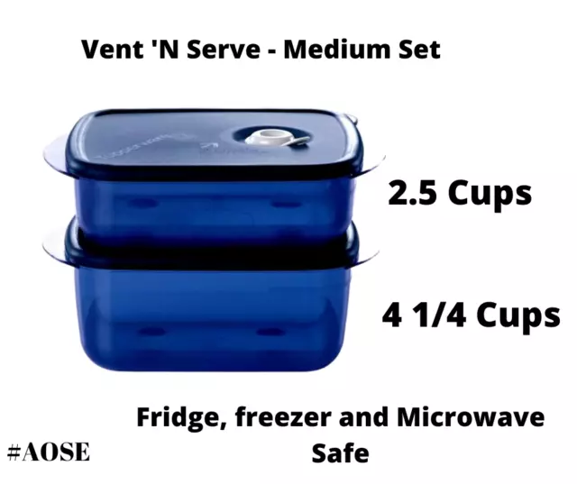 Tupperware VENT 'N SERVE Medium 2 Piece Set  for Microwave Indigo