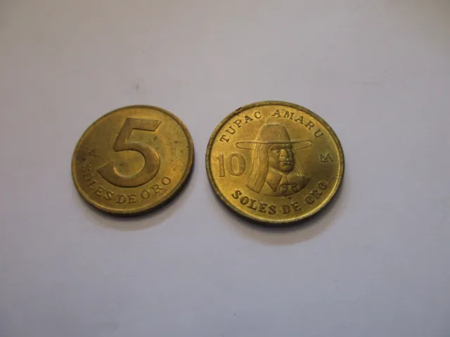 2 x Peru, 5 Soles de Oro, 1980 und 10 Soles de Oro 1980