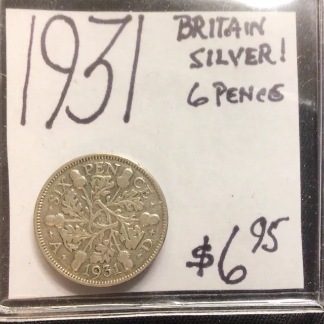 1931 Britain Silver 6 Pence. ENN Coins