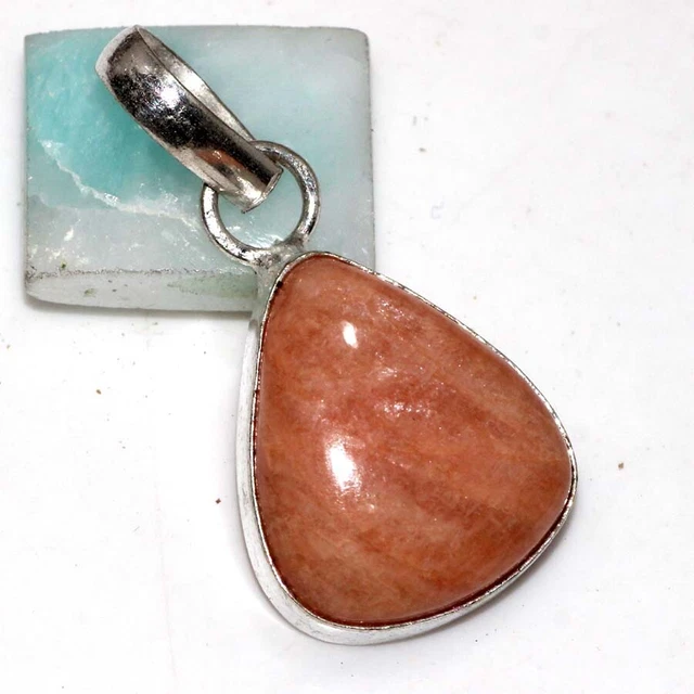 Orange Aventurine 925 Silver Plated Gemstone Pendant 1.5" Fashionable Jewelry GW