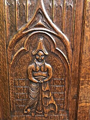 Superb Rare Carved  Arts & Crafts Solid Oak 2 Door  Hall Wardrobe 2 Man Delivery 3