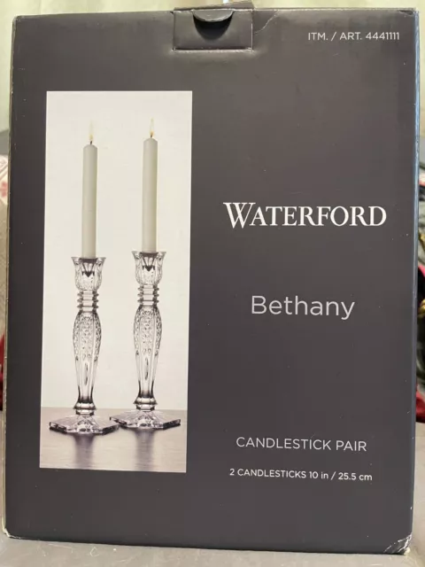 Waterford Crystal Bethany 10” Candlesticks Pair NEW MINT IN BOX