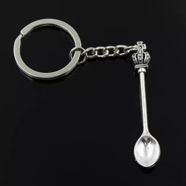 1pc New Vintage Spoon Crown Pendant Antique Silver Keychain Holder Metal Jewelry