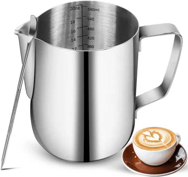 Milk Frothing Pitchers 20 Oz, Stainless Steel Espresso Steaming Pitcher with Dec