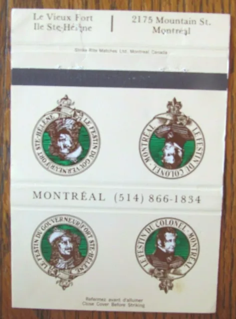 Restaurant 40 Strikes Matchbook Cover: Festin Du Colonel (Montreal Quebec) -E9