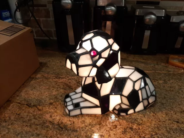 Tiffany Style Stained Glass Bobblehead Dalmatian Black & White Puppy Night Light