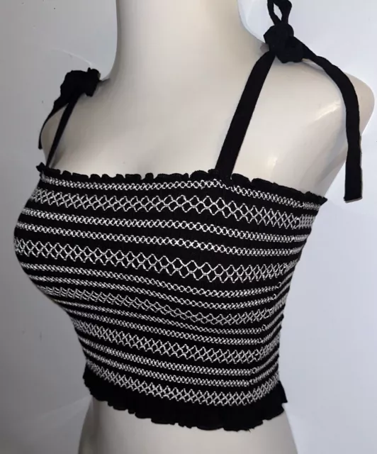 Black & White Spaghetti Strap Tube Top Crop Blouse ~ Size Small S