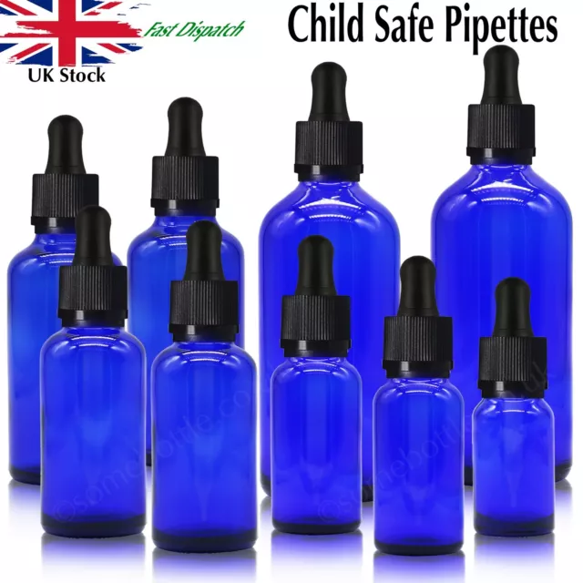 Cobalt BLUE Glass Dropper Bottle with Child Resistant Pipettes Oils Aromatherapy