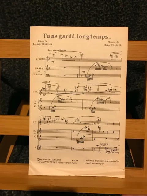 Roger Calmel Senghor Tu as gardé longtemps partition 2 flutes harpe voix Heugel