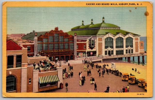 VTG ASBURY PARK New Jersey NJ Casino & Board Walk 1930s View Linen ...