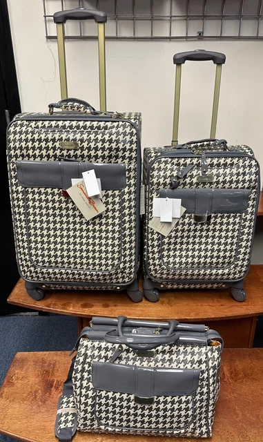 New Samantha Brown Houndstooth 3 Piece Set Charcoal / Cream Color Spinner