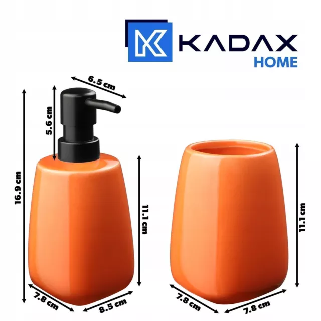 KADAX Juego de baño de cerámica, dispensador de jabón, vaso de baño, naranja 3