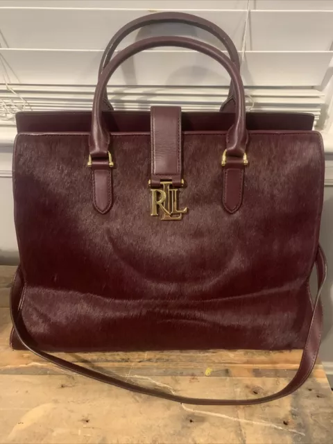 Ralph Lauren Carrington Brigitte Tote Calf Hair & Leather Claret NWT Retail $448