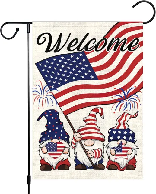 Welcome 4Th of July Gnome Patriotic Garden Flag Independence Day Garden Flags 12