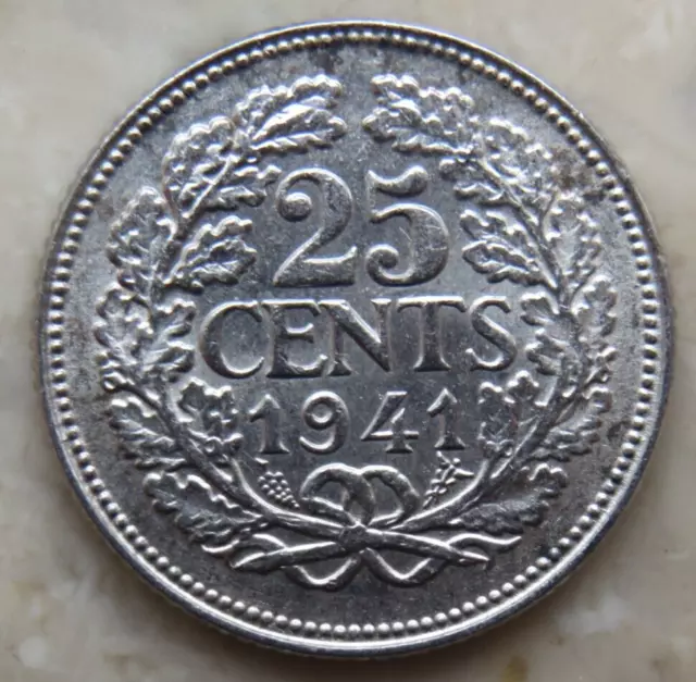 Netherlands 25 cents 1941 KM#164 Silver    QUALITY