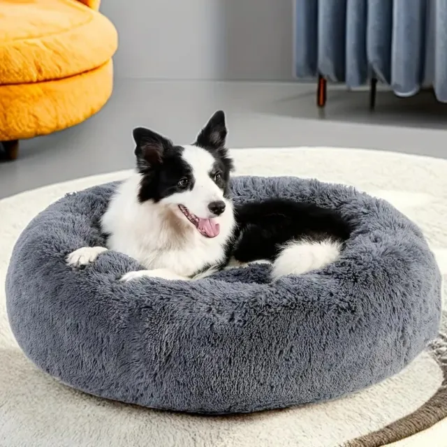 1pc Calming Dog & Cat Bed, Anti-Anxiety Donut Cuddler Warming Cozy Soft Round Be