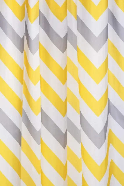 Croydex Yellow & Grey Chevron Textile Shower Curtain with Hygiene 'N' Clean, 1