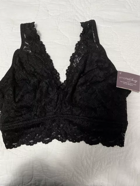 NWT Smart & Sexy Women's Signature Lace Deep V Bralette Bra Black Size XL