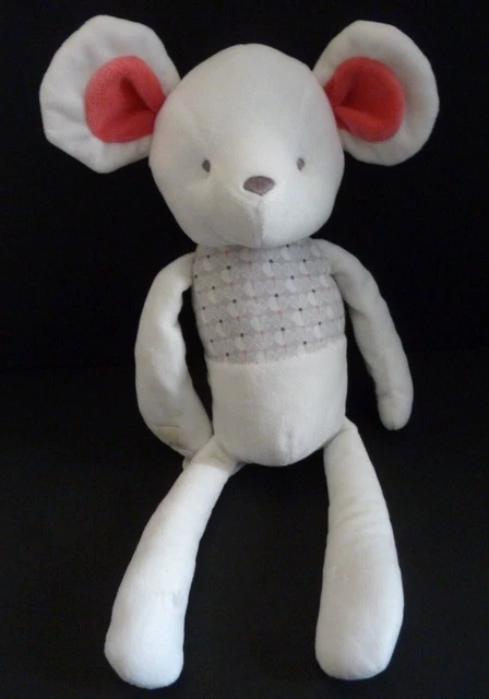 K. DOUDOU PELUCHE OBAIBI OKAIDI SOURIS blanc rose gris scratch 40cm NEUF*