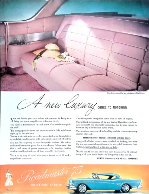 1957 Buick Roadmaster 75 A New Luxury for Motoring Print Ad Car Ephemera 11”x14”