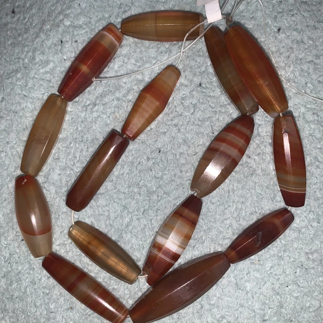 15 Rare Spectacular Old Banded Oval Faceted "Faux" Agate Czech Antique Beads