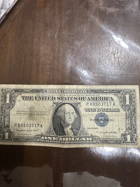 1957 One Dollar Blue Seal Series B Note Silver Certificate Old US Bill $1 Money