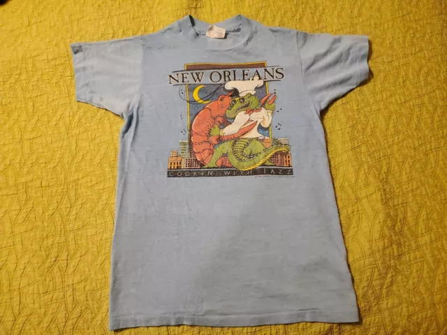 1985 Blue Vintage New Orleans Cook  Jazz Tshirt Retro 70s 80s Shirt Top S Small