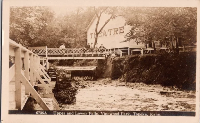 RPPC  Upper And Lower Falls Vinewood Park Topeka Kansas Theatre Zercher (329)