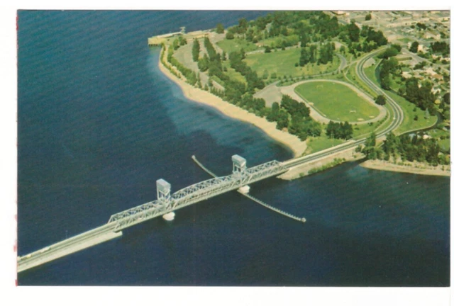 Okanagan Lake Bridge, Kelowna, BC, Vintage Chrome Aerial View Postcard