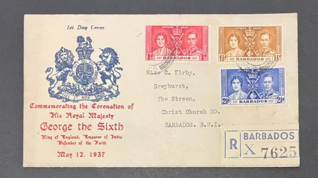 Barbados 1937 KGVI Coronation Illustrated FDC