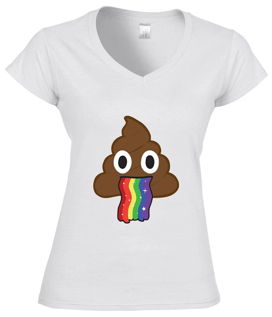 LADIES POO EMOJI throwing up rainbow shirt 100 cotton funny shit poop