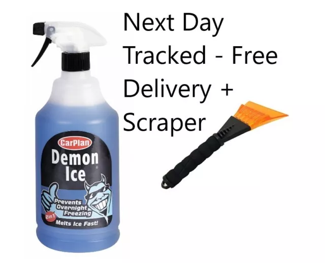 CarPlan Demon Ice Car Windscreen De-Icer Spray 1 Litre + Scraper