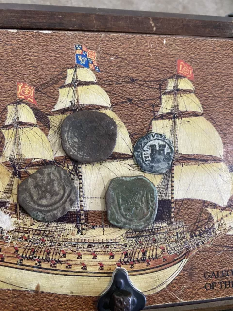 Lot of 4 Spanish 1600's Pirate Shipwreck Cob Coin Era Maravedi Colonial Coins